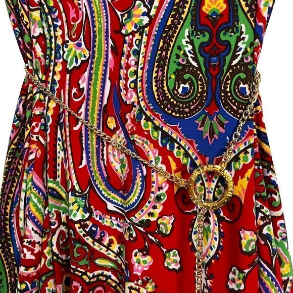 Lauren Ralph Lauren Paisley Dress With Gold Chain Belt Size M - Picture 4 of 9